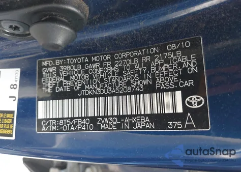 2010 Toyota Prius Iii from USA, damaged, VIN JTDKN3DU3A5208743